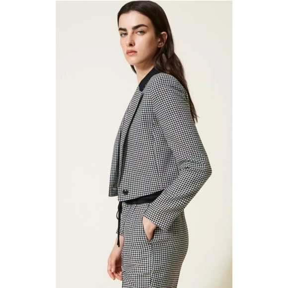 NWT Twinset Milano Italy Short Jacket Houndstooth Wool Blend US 8 I44 Modern - Picture 2 of 6